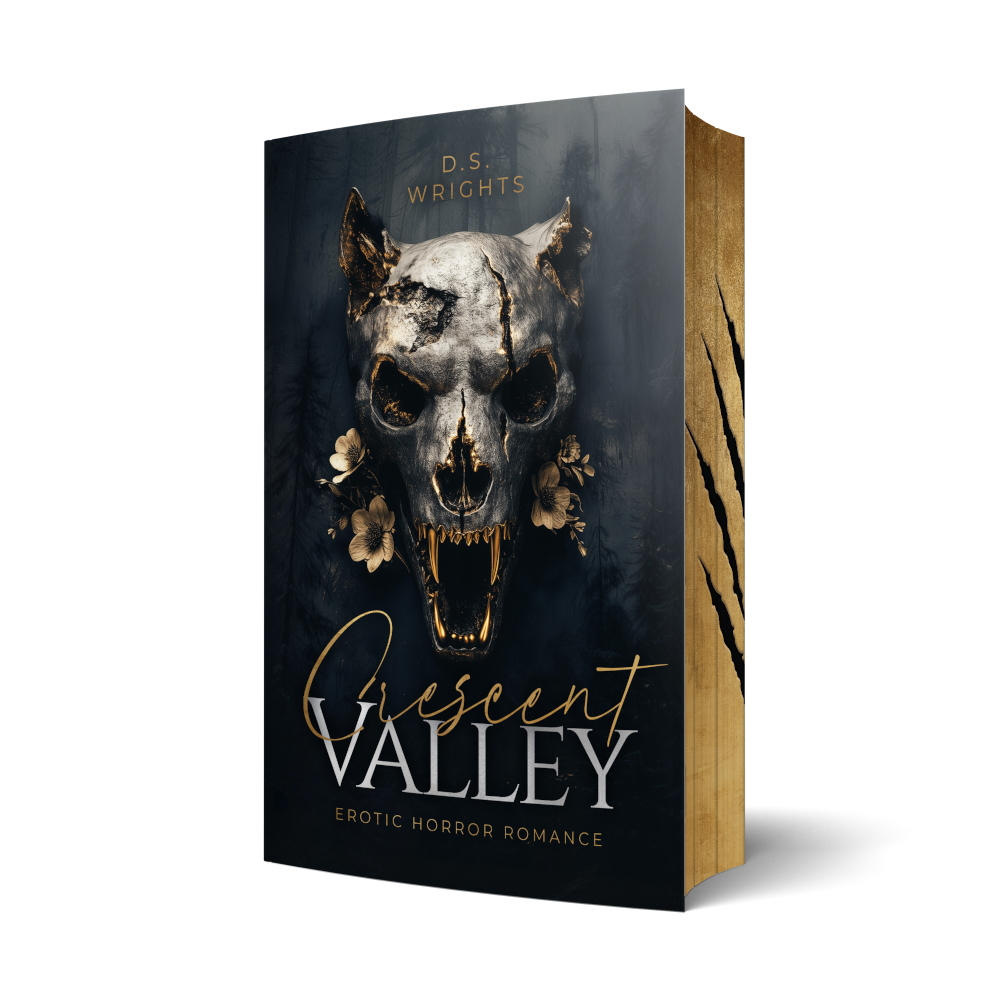 dreidimensionale Ansicht des Buchcovers von Crescent Valley, welches einen Werwolfsschädel zeigt.